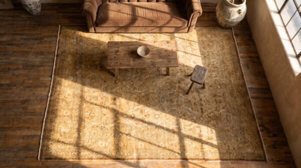 Light decorative allover design antique persian room size tabriz rug 2 Light decorative allover design antique persian room size tabriz rug (sku 19087) - styled overhead view