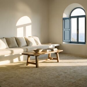 Light Decorative Washed Out Cream Color Antique Oversized Fine Persian Tabriz Carpet (SKU 23245) - room view