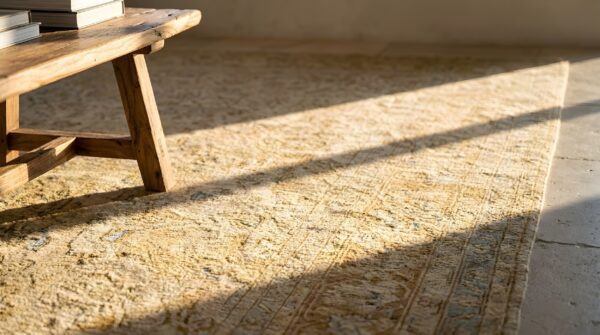 Light decorative washed out cream color antique oversized fine persian tabriz carpet 8 Light decorative washed out cream color antique oversized fine persian tabriz carpet (sku 23245) - in-room detail