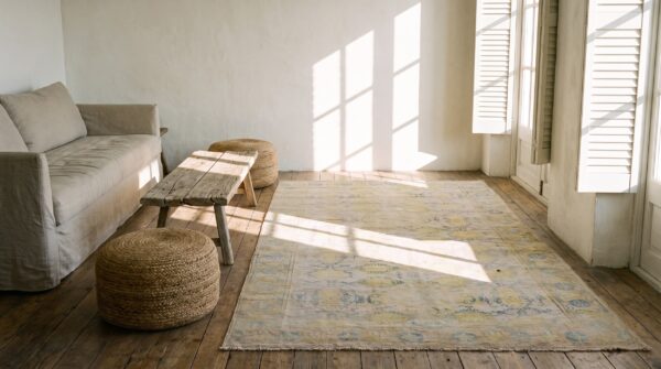 Light decorative washed out antique small indian cotton agra rug 8 Light decorative washed out antique small indian cotton agra rug (sku 21152) - room view