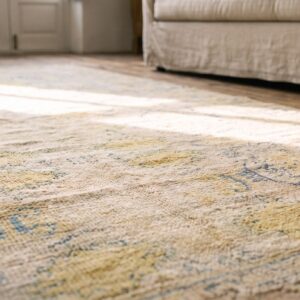 Light Decorative Washed Out Antique Small Indian Cotton Agra Rug (SKU 21152) - in-room detail