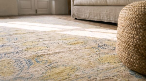 Light decorative washed out antique small indian cotton agra rug 9 Light decorative washed out antique small indian cotton agra rug (sku 21152) - in-room detail