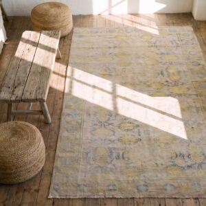 Light Decorative Washed Out Antique Small Indian Cotton Agra Rug (SKU 21152) - styled overhead view