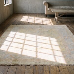 Light Decorative Washed Out Yellow Color Antique Indian Cotton Agra Rug (SKU 20367) - room view