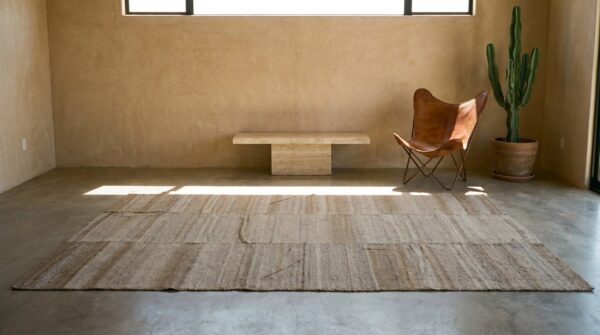 Light earthy stripped pattern early 20th century northwest persian flat weave kilim rug 9 Light earthy stripped pattern early 20th century northwest persian flat weave kilim rug (sku 19396) - room view