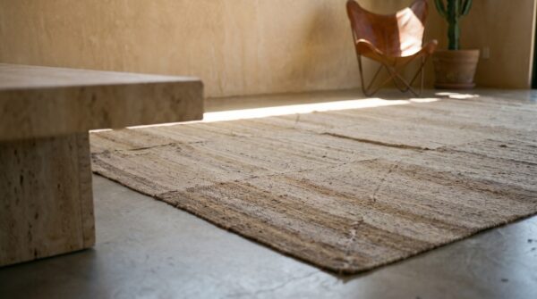 Light earthy stripped pattern early 20th century northwest persian flat weave kilim rug 10 Light earthy stripped pattern early 20th century northwest persian flat weave kilim rug (sku 19396) - in-room detail
