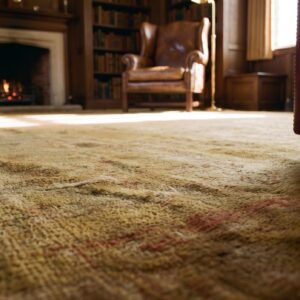 Light Faded Neutral Antique Room Size Turkish Oushak Medallion Rug (SKU 24802) - in-room detail