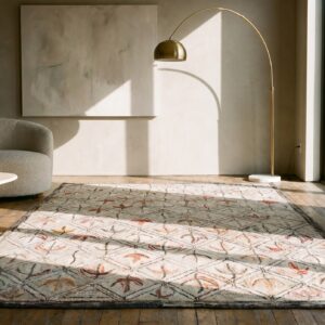 Light Ivory Antique American Folk Art Leaf Pattern Hooked Cotton Rug (SKU 19418) - room view