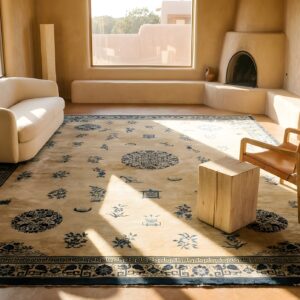 Light Ivory and Blue Very Big Antique Chinese Wool Pile Peking Carpet (SKU 25581) - room view