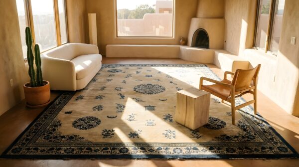 Light ivory and blue very big antique chinese wool pile peking carpet 7 Light ivory and blue very big antique chinese wool pile peking carpet (sku 25581) - room view