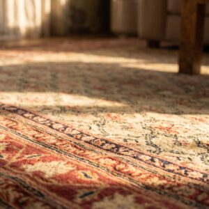 Light Ivory Color Allover Floral Motif Antique Indian Room Size Agra Rug (SKU 18436) - in-room detail