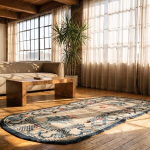 Light Ivory Color Antique Wool Pile Chinese Saddle Horse Cover Rug (SKU 21905) - room view