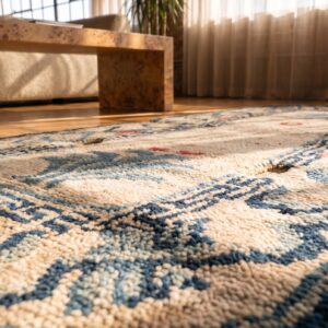 Light Ivory Color Antique Wool Pile Chinese Saddle Horse Cover Rug (SKU 21905) - in-room detail