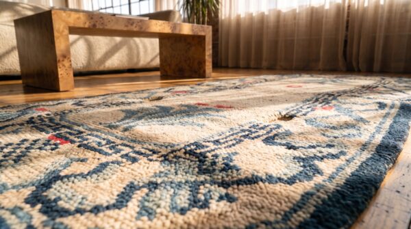 Light ivory color antique wool pile chinese saddle horse cover rug 6 Light ivory color antique wool pile chinese saddle horse cover rug (sku 21905) - in-room detail