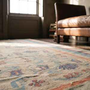 Light Ivory Color Antique Irish Floral Arts & Crafts Design Donegal Rug (SKU 17951) - in-room detail
