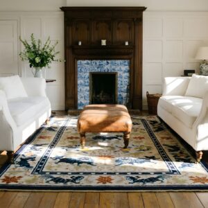 Light Ivory Color Antique Silk Pile Chinese Foo Dog Design Area Rug (SKU 24758) - room view