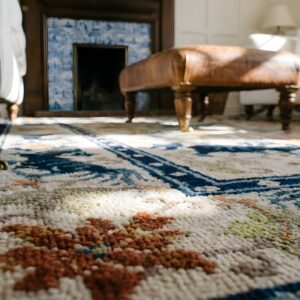 Light Ivory Color Antique Silk Pile Chinese Foo Dog Design Area Rug (SKU 24758) - in-room detail