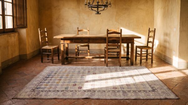 Light ivory color antique small size tribal geometric indian agra cotton pile area rug 7 Light ivory color antique small size tribal geometric indian agra cotton pile area rug (sku 21035) - room view