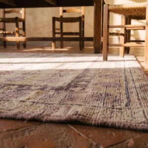 Light Ivory Color Antique Small Size Tribal Geometric Indian Agra Cotton Pile Area Rug (SKU 21035) - in-room detail
