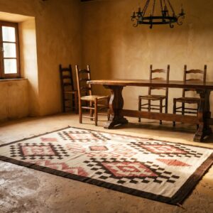 Antique Light Ivory Color Tribal Geometric Native American Flatweave Navajo Rug (SKU 20313) - room view
