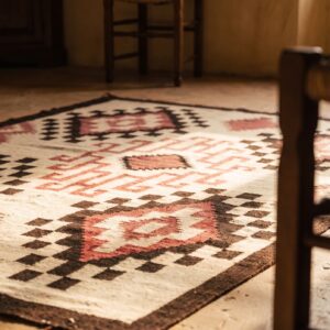 Antique Light Ivory Color Tribal Geometric Native American Flatweave Navajo Rug (SKU 20313) - in-room detail