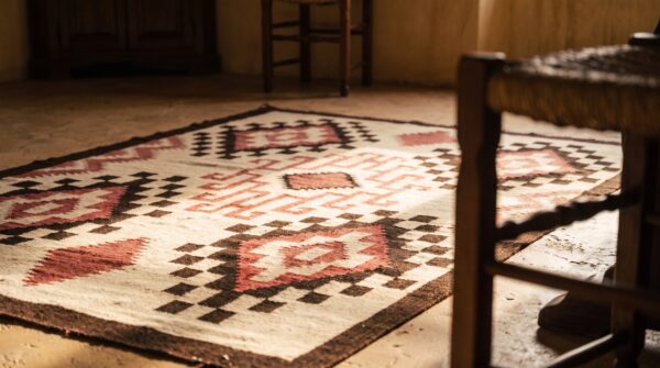 Antique light ivory color tribal geometric native american flatweave navajo rug 11 Antique light ivory color tribal geometric native american flatweave navajo rug (sku 20313) - in-room detail