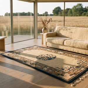 Light Ivory Cream Color Open Field Floral Medallion Antique Chinese Peking Rug (SKU 24509) - room view