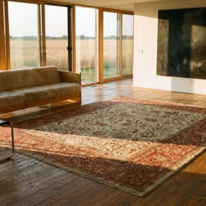 Light Ivory Cream Color Antique Tribal Allover Floral Design Persian Sultanabad Carpet (SKU 17756) - room view