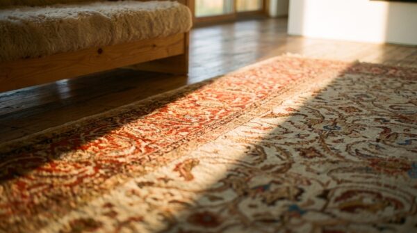 Light ivory cream color antique tribal allover floral design persian sultanabad carpet 11 Light ivory cream color antique tribal allover floral design persian sultanabad carpet (sku 17756) - in-room detail