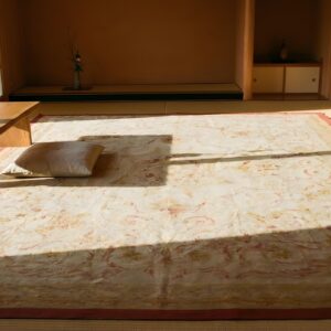 Antique Light Ivory Square French Aubusson Room Size Flatweave Rug (SKU 24933) - room view
