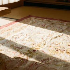 Antique Light Ivory Square French Aubusson Room Size Flatweave Rug (SKU 24933) - in-room detail