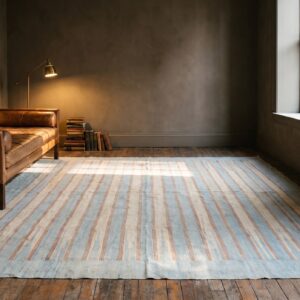 Light Soft Color Allover Geometric Stripped Pattern Cotton Dhurrie Flat Weave Rug (SKU 21280) - room view