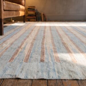 Light Soft Color Allover Geometric Stripped Pattern Cotton Dhurrie Flat Weave Rug (SKU 21280) - in-room detail