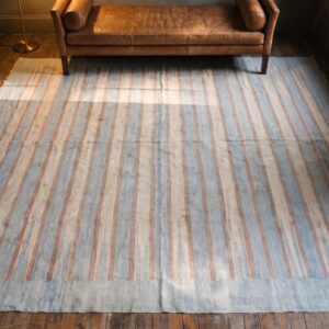 Light Soft Color Allover Geometric Stripped Pattern Cotton Dhurrie Flat Weave Rug (SKU 21280) - styled overhead view