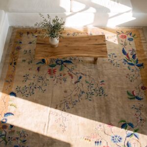 Light Soft Gray Color Big Size Antique Chinese Art Deco Carpet (SKU 25734) - styled overhead view