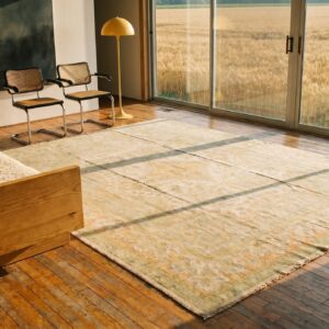 Light Soft Washed Out Ivory Color Antique Decorative Turkish Borlou Oushak Rug (SKU 19701) - room view