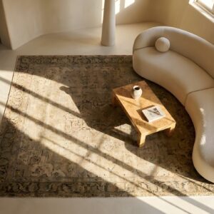 Light Tobacco and Ivory Color Antique Room Size Persian Sultanabad Rug (SKU 24353) - styled overhead view