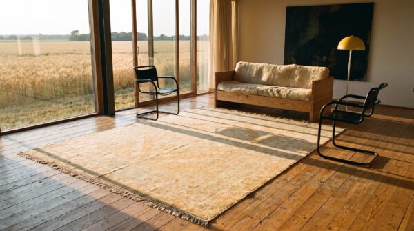 Light warm washed out color antique indian room size amritsar rug 7 Light warm washed out color antique indian room size amritsar rug (sku 20762) - room view