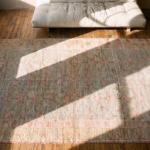 Light Washed Out Color Antique East Turkestan Pomegranate Design Khotan Rug (SKU 20051) - styled overhead view