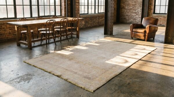 Light washed out cream color antique indian cotton agra rug 7 Light washed out cream color antique indian cotton agra rug (sku 20128) - room view