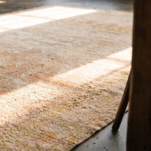 Light Washed Out Cream Color Antique Indian Cotton Agra Rug (SKU 20128) - in-room detail