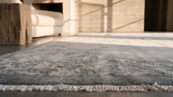 Light washed out gray color antique chinese art deco rug 7 Light washed out gray color antique chinese art deco rug (sku 21946) - in-room detail