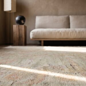 Light Washed Out Green Color Antique Indian Cotton Agra Scatter Rug (SKU 20123) - in-room detail