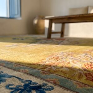 Light Yellow Antique Artistic Scenic Design Chinese Deco Rug (SKU 24227) - in-room detail