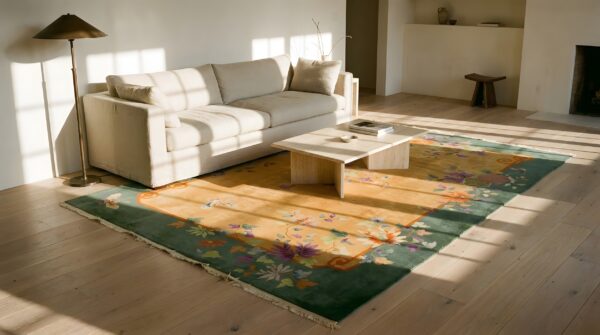 Light yellow color antique decorative chinese deco area rug 6 Light yellow color antique decorative chinese deco area rug (sku 24583) - room view