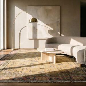 Light Yellow Antique Distressed Oversized Chinese Shabby Chic Knotted Rug (SKU 17326) - room view
