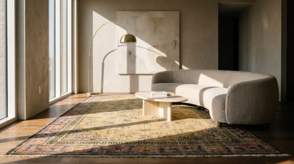 Light yellow antique distressed oversized chinese shabby chic knotted rug 9 Light yellow antique distressed oversized chinese shabby chic knotted rug (sku 17326) - room view