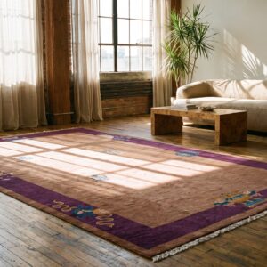 Antique Long and Narrow Room Size Coral Chinese Art Deco Wool Pile Carpet (SKU 22631) - room view