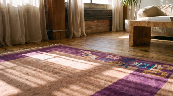 Antique long and narrow room size coral chinese art deco wool pile carpet 8 Antique long and narrow room size coral chinese art deco wool pile carpet (sku 22631) - in-room detail