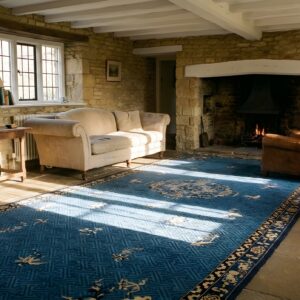 Long and Narrow Shape Large Oversized Antique Blue Color Chinese Rug (SKU 25682) - room view